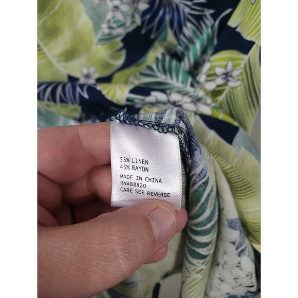 Panama Jack Woman 1X Blouse Linen Blend S/S Tropical V Neck Curved Hem Casual - Picture 7 of 9